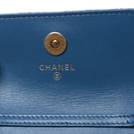 Denim Quilted CC Pearl Crush Clutch With Chain Blue