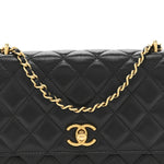 Shiny Lambskin Quilted Dynasty Wallet On Chain WOC Black