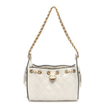 Braided Raffia Calfskin Mini Chanel 25 Handbag White Black