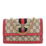 GG Supreme Monogram Web Queen Margaret Chain Wallet Red