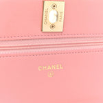 Lambskin Chevron Quilted Trendy CC Wallet On Chain WOC Pink