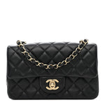 Lambskin Quilted Mini Rectangular Flap Black