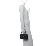 Patent Calfskin Lizard Embossed XS Sharp Top Handle Bag Black
