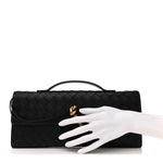 Nappa Intrecciato Long Andiamo Top Handle Clutch Black