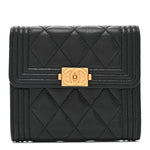 Caviar Quilted Compact Boy Wallet Black
