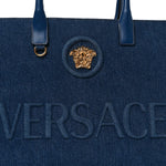 Denim Calfskin La Medusa Tote Bag Blue