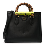Calfskin Small Diana Tote Bag Black Yellow Fluo