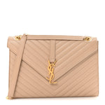 Grain De Poudre Matelasse Chevron Large Monogram Satchel Dark Beige
