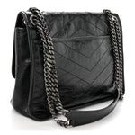 Crinkled Calfskin Matelasse Monogram Medium Niki Chain Satchel Black