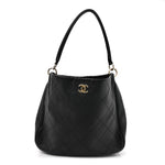 Calfskin Stitched Hobo Black