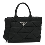 Re-Nylon Nappa Triangle Quilted Padded Small Double Handled Zip Tote Black