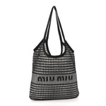 Raffia Effect Linen Logo Ivy Bag Black Natural