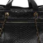 Snakeskin Glazed Calfskin Quilted Urban Mix Tote Black