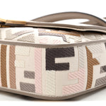 Canvas Vitello Seta FF Multicolor Embroidered Baguette Grezzo Multicolor Tortora