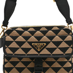 Jacquard Saffiano Triangolo Symbole Embroidered Pocket Single Snap Buckle Messenger Flap Bag  Black Corda