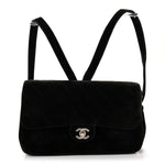Velvet Quilted Flap Backpack Black
