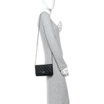 Lambskin Quilted Enamel CC Wallet on Chain WOC Black