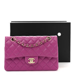 Lambskin Quilted Small Double Flap Purple
