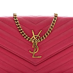 Grain De Poudre Matelasse Chevron Monogram Chain Wallet Lipstick Fuchsia