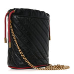 Vintage Effect Calfskin Matelasse Diagonal Mini Torchon GG Marmont 2.0 Bucket Bag Black Romantic Cherry