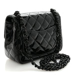 Patent Calfskin Quilted Mini Square Flap So Black