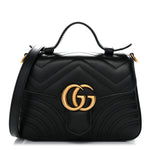 Calfskin Matelasse Mini GG Marmont Top Handle Shoulder Bag Black
