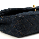 Denim Quilted Medium Double Flap Dark Blue