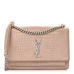 Calfskin Crocodile Embossed Medium Monogram Sunset Rose Antic