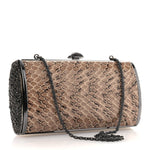 Snakeskin Crystal Box Clutch Brown Black