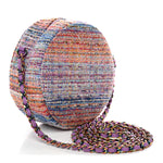 Tweed Quilted Round Clutch With Chain Blue Pink Orange