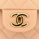 Lambskin Quilted Medium Double Flap Beige
