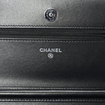 Lambskin Quilted Enamel CC Wallet on Chain WOC Black