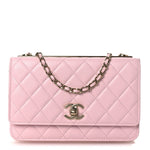 Lambskin Quilted Trendy Chain CC Wallet On Chain WOC Light Pink