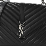Sheepskin Matelasse Chevron Monogram Medium College Bag Black