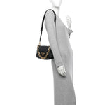 Nappa Metal Quilted Small Patchwork System Flap Bag Black