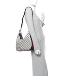GG Supreme Monogram Textured Calfskin Web Large Attache Shoulder Bag Beige Blue