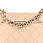 Shiny Crumpled Lambskin Quilted Small Preppy Pocket Clutch With Chain Beige