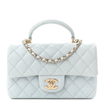 Lambskin Quilted Mini Top Handle Rectangular Flap Light Blue