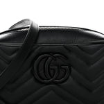Calfskin Matelasse Monochrome Small GG Marmont Chain Shoulder Bag Black