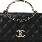 Lambskin Quilted Crystal Handle Wallet On Chain WOC Black