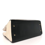 Grained Calfskin Medium Bi-Color Neo Executive Shopper Tote Black Beige