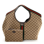 GG Monogram Web Large Giglio Tote Beige Brown
