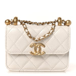 Calfskin Quilted Perfect Fit Coin Purse With Chain White