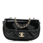 Patent Calfskin Quilted Mini Clutch Black