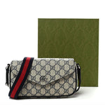 GG Supreme Monogram Textured Dollar Calfskin Web Mini Ophidia Envelope Shoulder Bag Beige Blue