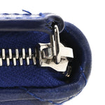 Lambskin Quilted Zip Around Coin Purse Wallet Blue