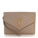 Grain De Poudre Matelasse Chevron Monogram Envelope Clutch Dark Beige