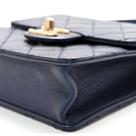 Iridescent Lambskin Quilted Chic Pearls Flap Navy Blue