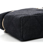 Denim Quilted Top Handle Slim Vanity Case With Chain Dark Blue