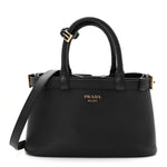 Soft Grain Calfskin Small Double Belt Tote Black